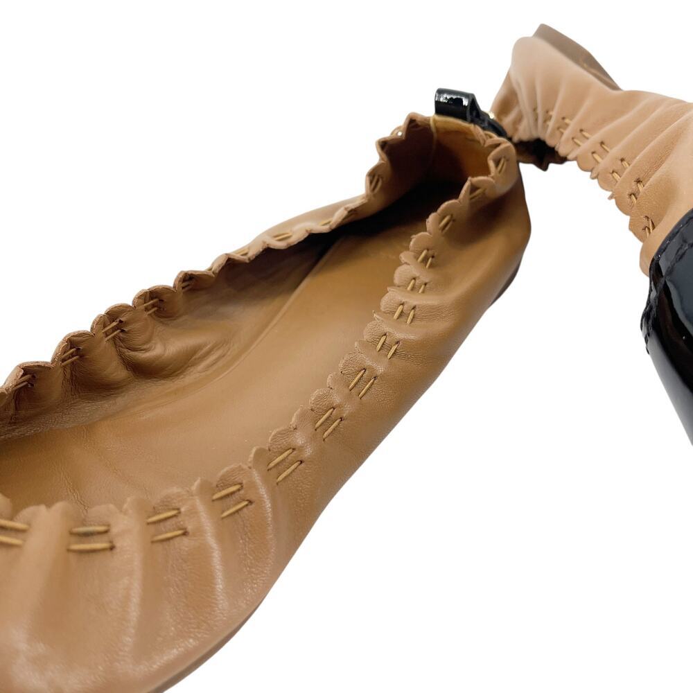 Tory Burch Melinda Cap Toe Ballet Flats Size 11 Tan Leather Black Patent Gold - Picture 6 of 7